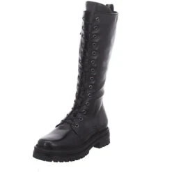 MJUS Damen Stiefel Schuhe Doble Stiefel Elegant Freizeit Glattleder Uni Schnürstiefel - Schwarz