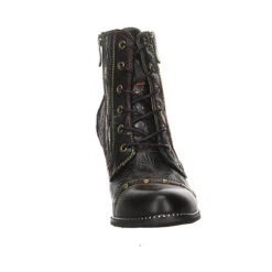 Laura Vita Damen Stiefeletten Schuhe Alcizeeo Stiefelette Elegant Freizeit Zierreißverschluss Nietendekor Lederkombination Gemustert Schnürstiefeletten - Schwarz -Ausgewählte Fashion Boots-Geschäfte 22404070 03