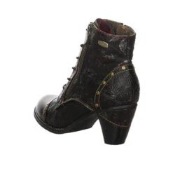 Laura Vita Damen Stiefeletten Schuhe Alcizeeo Stiefelette Elegant Freizeit Zierreißverschluss Nietendekor Lederkombination Gemustert Schnürstiefeletten - Schwarz -Ausgewählte Fashion Boots-Geschäfte 22404070 04