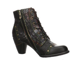 Laura Vita Damen Stiefeletten Schuhe Alcizeeo Stiefelette Elegant Freizeit Zierreißverschluss Nietendekor Lederkombination Gemustert Schnürstiefeletten - Schwarz -Ausgewählte Fashion Boots-Geschäfte 22404070 06