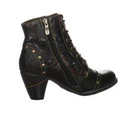 Laura Vita Damen Stiefeletten Schuhe Alcizeeo Stiefelette Elegant Freizeit Zierreißverschluss Nietendekor Lederkombination Gemustert Schnürstiefeletten - Schwarz -Ausgewählte Fashion Boots-Geschäfte 22404070 07