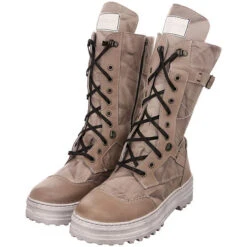 Damen Stiefel Schuhe Schnürstiefel Elegant Freizeit Bergsteigerösen Glattleder Gemustert Schnürstiefel - Beige -Ausgewählte Fashion Boots-Geschäfte 27535687 08