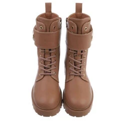 Schnürstiefeletten Klettverschluss, Blockabsatz, Riemen - Camel -Ausgewählte Fashion Boots-Geschäfte 29120606 03