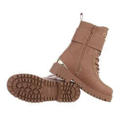 Schnürstiefeletten Klettverschluss, Blockabsatz, Riemen - Camel -Ausgewählte Fashion Boots-Geschäfte 29120606 05