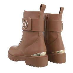 Schnürstiefeletten Klettverschluss, Blockabsatz, Riemen - Camel -Ausgewählte Fashion Boots-Geschäfte 29120606 06