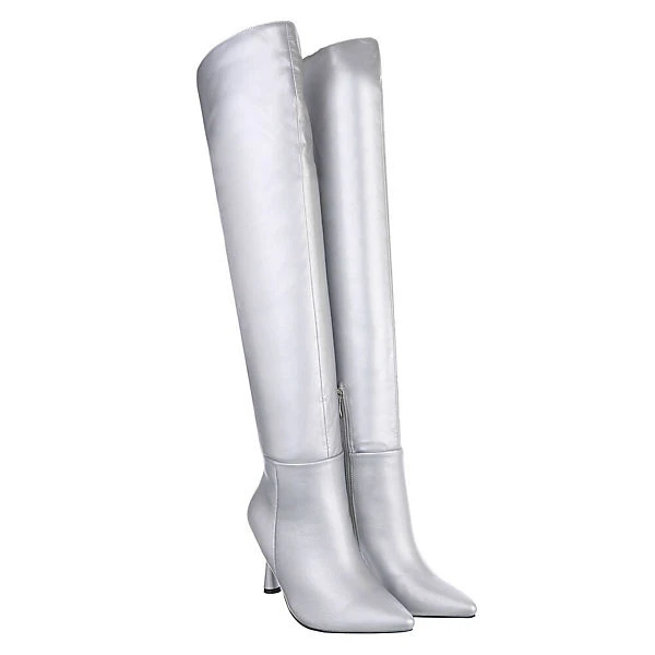 Overknees Reißverschluss, Pfennig-/Stilettoabsatz, Metallisch 5 Overknees Reißverschluss, Pfennig-/Stilettoabsatz, Metallisch – Bild 3