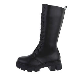 Plateaustiefel Lochschnürung, Blockabsatz,