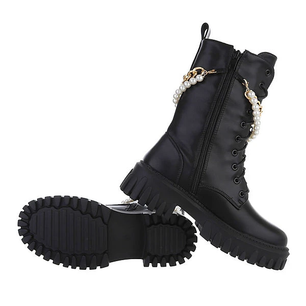 Western- & Bikerboots Lochschnürung, Blockabsatz, Perlen, Kette - Schwarz 4 Western- & Bikerboots Lochschnürung, Blockabsatz, Perlen, Kette - Schwarz – Bild 2