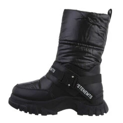 Plateaustiefel Klettverschluss, Blockabsatz, - Schwarz