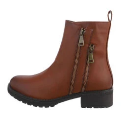 Flache Stiefeletten Reißverschluss, Blockabsatz, Used Look