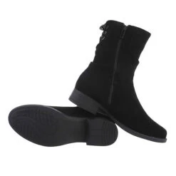 Flache Stiefeletten Reißverschluss, Blockabsatz, Dekoschnüre - Schwarz -Ausgewählte Fashion Boots-Geschäfte 29128076 02