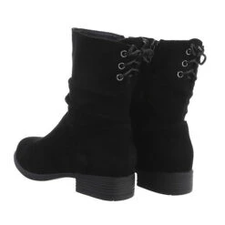 Flache Stiefeletten Reißverschluss, Blockabsatz, Dekoschnüre - Schwarz -Ausgewählte Fashion Boots-Geschäfte 29128076 03