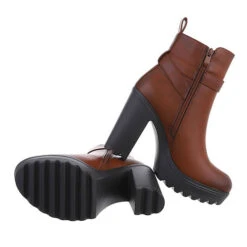 Plateaustiefeletten Schnalle, Blockabsatz, Used Look, Dekoschnallen - Camel -Ausgewählte Fashion Boots-Geschäfte 29128211 02