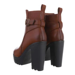 Plateaustiefeletten Schnalle, Blockabsatz, Used Look, Dekoschnallen - Camel -Ausgewählte Fashion Boots-Geschäfte 29128211 03