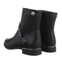 Flache Stiefeletten Reißverschluss, Blockabsatz, Riemen, Strass - Schwarz -Ausgewählte Fashion Boots-Geschäfte 29129506 02