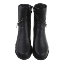 Flache Stiefeletten Reißverschluss, Blockabsatz, Riemen, Strass - Schwarz -Ausgewählte Fashion Boots-Geschäfte 29129506 07