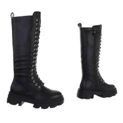 Plateaustiefel Lochschnürung, Blockabsatz, Reißverschluss, Perlen, Kette - Schwarz 7 Plateaustiefel Lochschnürung, Blockabsatz, Reißverschluss, Perlen, Kette - Schwarz -Ausgewählte Fashion Boots-Geschäfte 29245559 03
