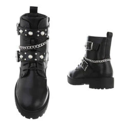 Western- & Bikerboots Lochschnürung, Blockabsatz, Nieten, Perlen - Schwarz -Ausgewählte Fashion Boots-Geschäfte 29245812 03