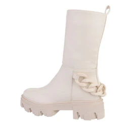 Western- & Bikerboots Reißverschluss, Blockabsatz, Kette - Beige