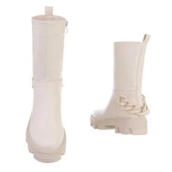 Western- & Bikerboots Reißverschluss, Blockabsatz, Kette - Beige -Ausgewählte Fashion Boots-Geschäfte 29248398 03