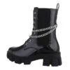 Western- & Bikerboots Lochschnürung, Blockabsatz, Kette - Schwarz