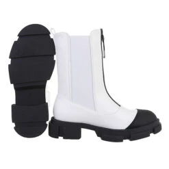 Flache Stiefeletten Reißverschluss, Blockabsatz, - Weiß-kombi -Ausgewählte Fashion Boots-Geschäfte 29250771 02