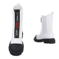 Flache Stiefeletten Reißverschluss, Blockabsatz, - Weiß-kombi -Ausgewählte Fashion Boots-Geschäfte 29250771 03