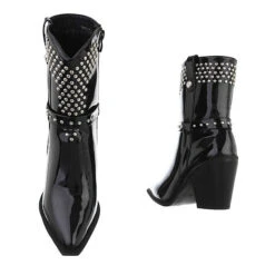 Western- & Bikerboots Reißverschluss, Blockabsatz, Nieten - Schwarz -Ausgewählte Fashion Boots-Geschäfte 29424739 03