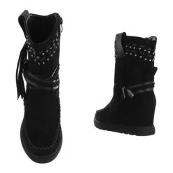 Western- & Bikerboots Reißverschluss, Keilabsatz/Wedge, Fransen, Nieten - Schwarz -Ausgewählte Fashion Boots-Geschäfte 29424761 03