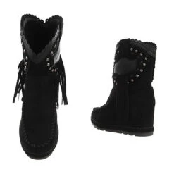 Western- & Bikerboots , Keilabsatz/Wedge, Fransen, Nieten - Schwarz -Ausgewählte Fashion Boots-Geschäfte 29424844 03