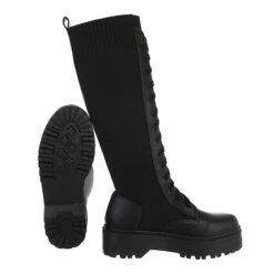 Plateaustiefel Lochschnürung, Blockabsatz, - Schwarz -Ausgewählte Fashion Boots-Geschäfte 29427337 02