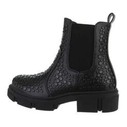 Plateaustiefeletten , Blockabsatz, Nieten - Schwarz