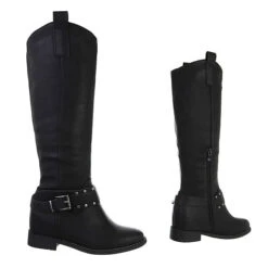 Keilstiefel Reißverschluss, Keilabsatz/Wedge, Nieten - Schwarz -Ausgewählte Fashion Boots-Geschäfte 29434036 03