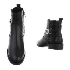 Flache Stiefeletten Reißverschluss, Blockabsatz, Riemen, Used Look - Schwarz -Ausgewählte Fashion Boots-Geschäfte 29435430 03